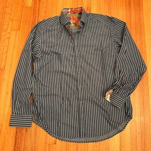 Robert Graham Shirt Mens L  Multi Cotton Flip Cuff Striped Button Up (#4)